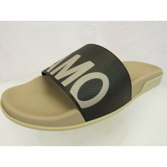 SALVATORE FERRAGAMO AMOS DARK BROWN RUBBER LETTERING LOGO SANDALS SLIDES 10 M
